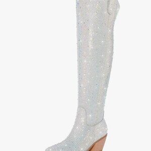 Rhinestone Over the Knee Cowboy Boots, Sparkly Bling Cowgirl Boots - Size 9